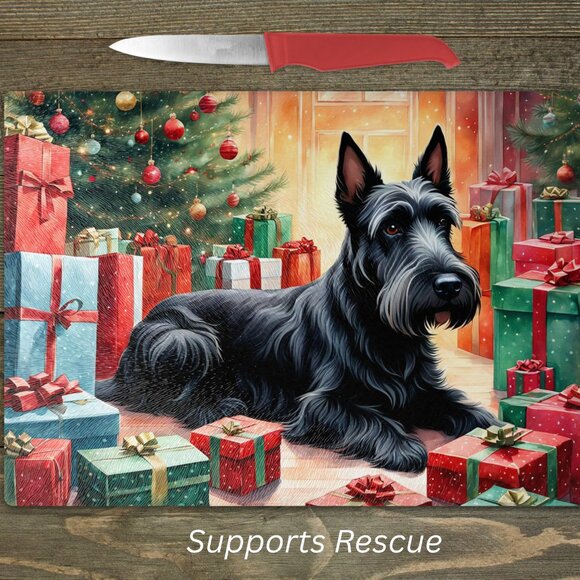 Christmas Scottish Terrier Kitchen Tempered Glass Cutting Board or Trivet - Picture 1 of 1